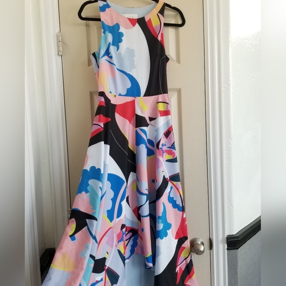 Nicole Miller New York Abstract Print Cutout-Back High-Low Dress - Picture 7 of 16